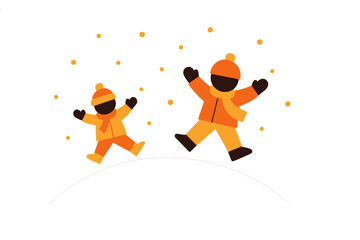 Snow Angels Joy. Snow Play Kids. Flat minimalist vector illustration of Snow Play Kids. Geometric child