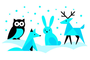 Obraz premium Frosty Geometric Creatures. Frosty Magical Creatures. Flat minimalist vector illustration of Frosty Magical