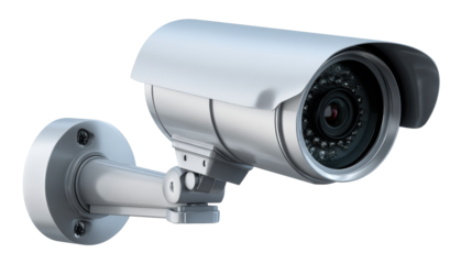 Modern metallic security camera with infrared night vision capability mounted on an adjustable bracket, perfect for surveillance and monitoring applications in homes and businesses.
