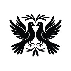  Two doves forming a heart shape, silhouette vector design on a white background