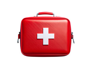  Top-Down View of Red First Aid Kit for Emergency Readiness, Transparent Background.