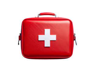  Top-Down View of Red First Aid Kit for Emergency Readiness, Transparent Background.