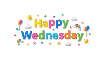 A cheerful and simple graphic design featuring the text “Happy Wednesday” displayed in a clean centered layout