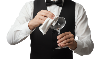 A bartender carefully wipes a glass, ensuring it's spotless before serving a drink.