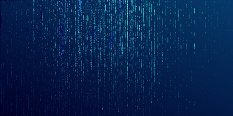 Abstract digital rain background with falling binary code in blue