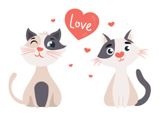 Cute cat. Flat vector clipart illustration with isolated background.