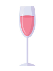 Pink champagne in a glass. Flat vector clipart illustration with isolated background.