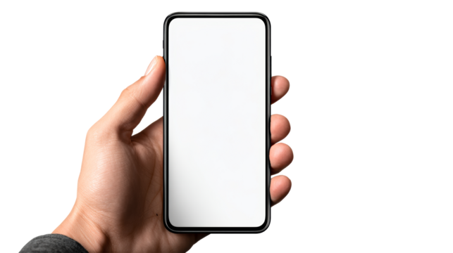 Hand holding a modern smartphone with a blank screen ready for content creation and app demonstrations