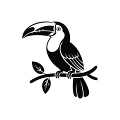 Obraz premium Toucan perched on a branch, silhouette vector design on a white background