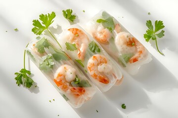 Fresh shrimp summer rolls with parsley and cilantro