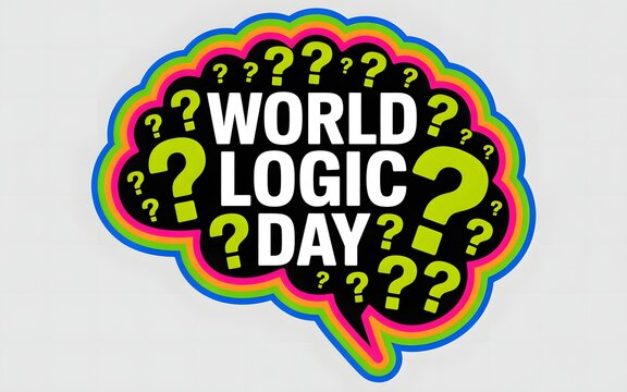 World logic day celebration with brain shape and question marks