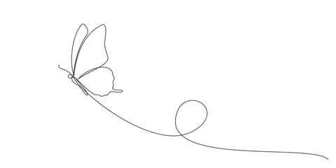 Continuous single line of beautiful flying butterfly nature animal wildlife concept for beauty fashion spa sketch drawing editable stroke vector illustration