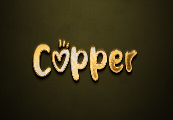 Old gold text effect of word Copper with 3D glossy style Mockup.	