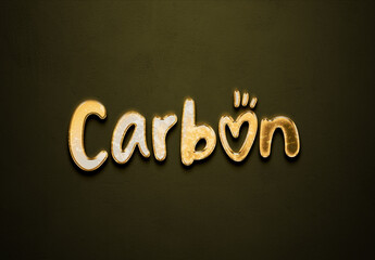 Old gold text effect of word Carbon with 3D glossy style Mockup.	