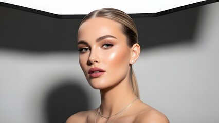studio beauty lighting on neutral background