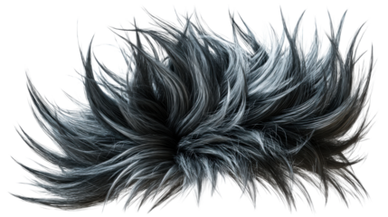 Striking close up of dynamic dark grey and silver strands of hair swept in a flowing motion, perfect for beauty product promotions and abstract backgrounds