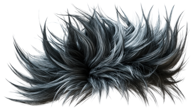 Striking close up of dynamic dark grey and silver strands of hair swept in a flowing motion, perfect for beauty product promotions and abstract backgrounds