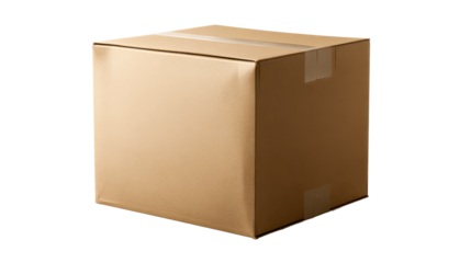 Brown cardboard shipping box sealed with clear tape, perfect for logistics, packaging, and delivery service visuals and ecommerce promotions.