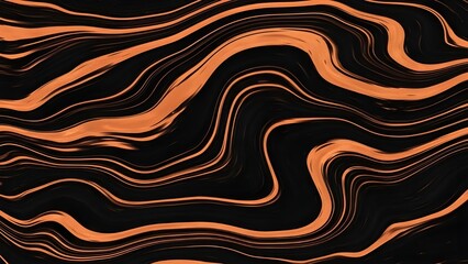 Orange black marbled design wavy layered lines create a fluid effect