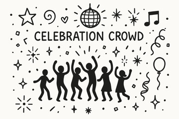 Festive Doodle Party. Celebration crowd. Hand-drawn doodle illustration of Celebration crowd. Central doodle