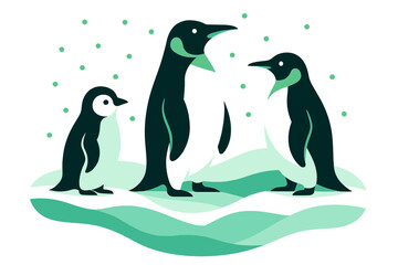 Naklejka premium Minimalist Penguin Scene. Ice Field Penguins. Flat minimalist vector illustration of Ice Field Penguins.