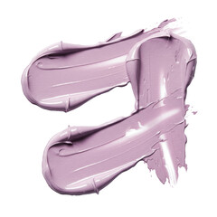 Two isolated, creamy, soft lavender cosmetic swatches with thick, irregular strokes on a transparent background with copy space, concept for beauty product advertising