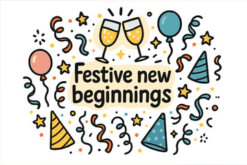 Naklejka premium Festive New Beginnings. Festive new beginnings. Hand-drawn doodle illustration of Festive new beginnings.