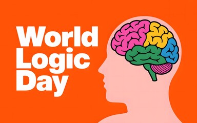 World logic day celebration with colorful brain illustration and text