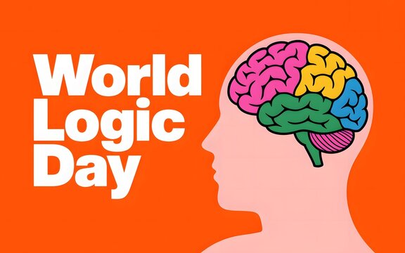 World logic day celebration with colorful brain illustration and text