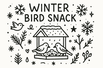 Fototapeta premium Winter Bird Snack. Winter bird snack. Hand-drawn doodle illustration of Winter bird snack. Central doodle