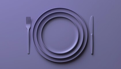 Monochromatic Dining: A minimalist setup of plates, a fork, and a knife arranged on a matching surface. This artful composition embodies simplicity and modern elegance.