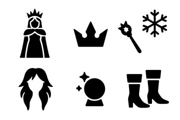 Ice Enchantress Icon Set. Ice enchantress character. Filled icon set of Ice enchantress character: queen,