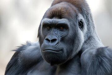 Close-up portrait of a male gorilla's face primate