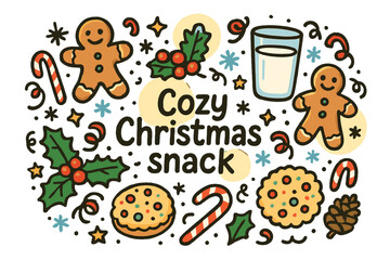 Fototapeta premium Cozy Christmas Treats. Cozy Christmas snack. Hand-drawn doodle illustration of Cozy Christmas snack. cookies,