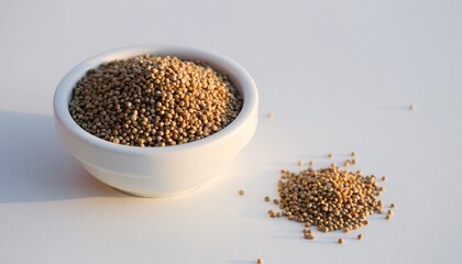 Aromatic Spices in a Bowl: A close-up view of a small white bowl filled to the brim with fragrant spices, their earthy tones and subtle textures create a sense of culinary anticipation.