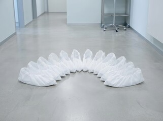 Disposable shoe covers arranged in a clean medical room