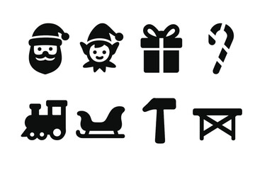 Christmas Workshop Icons. Christmas elves workshop. Filled icon set of Christmas elves workshop: Santa, elf,