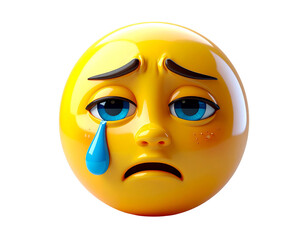 Cartoon 3D Crying Face Emoji Icon, Large Single Tear, Minimal Plastic Style, Isolated PNG (2)