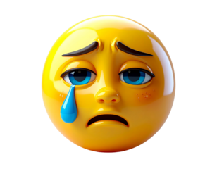 Cartoon 3D Crying Face Emoji Icon, Large Single Tear, Minimal Plastic Style, Isolated PNG (2)