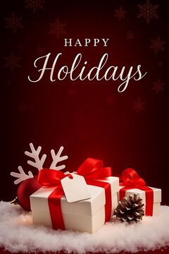 Elegant Holiday Greeting Card With Gift Boxes And Snow