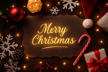 Warmly Lit Merry Christmas Decor Amidst Festive Arrangements