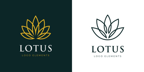 Two Version Lotus Flower Logo Design with Elegant Line Art Petal Symbol for Wellness, Spa, Beauty, Yoga, and Luxury Botanical Brand