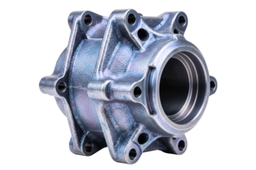 Heavy-duty cast metal truck wheel hub assembly part on a transparent background