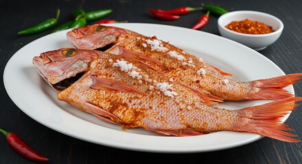 Fresh Raw Red Fish Marinated with Spices and Chili Peppers.