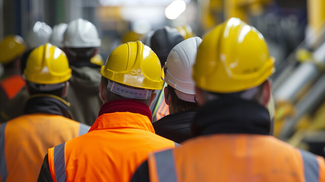 Trabajadores de la industria con casco de seguridad