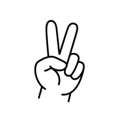 Simple line drawing of a hand making the peace sign