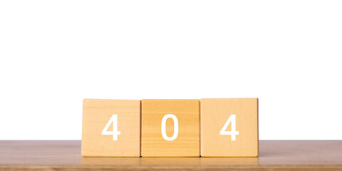 Wooden blocks with 404 number for error page not found concept, isolated on transparent background