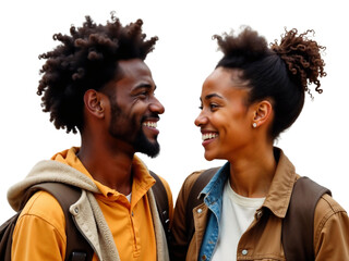 Couple enjoying a joyful moment with bright smiles while wearing casual clothing