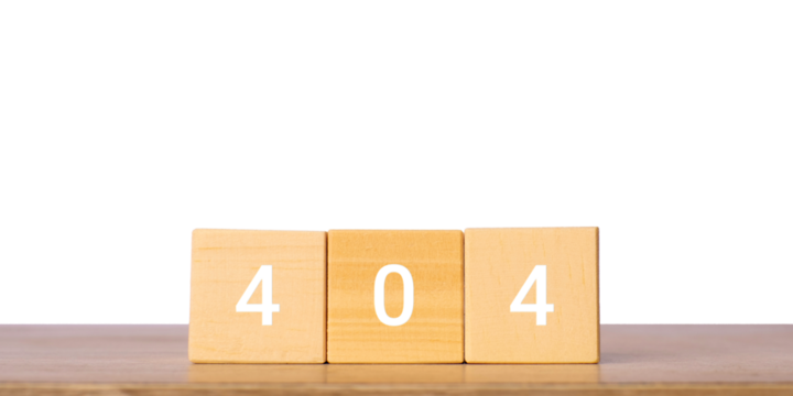 Wooden blocks with 404 number for error page not found concept, isolated on transparent background
