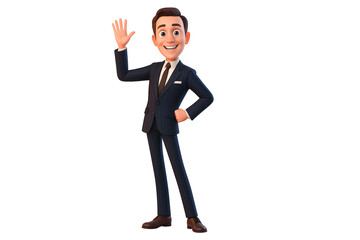 Smiling cartoon businessman waving hello friendly corporate character digital illustration concept